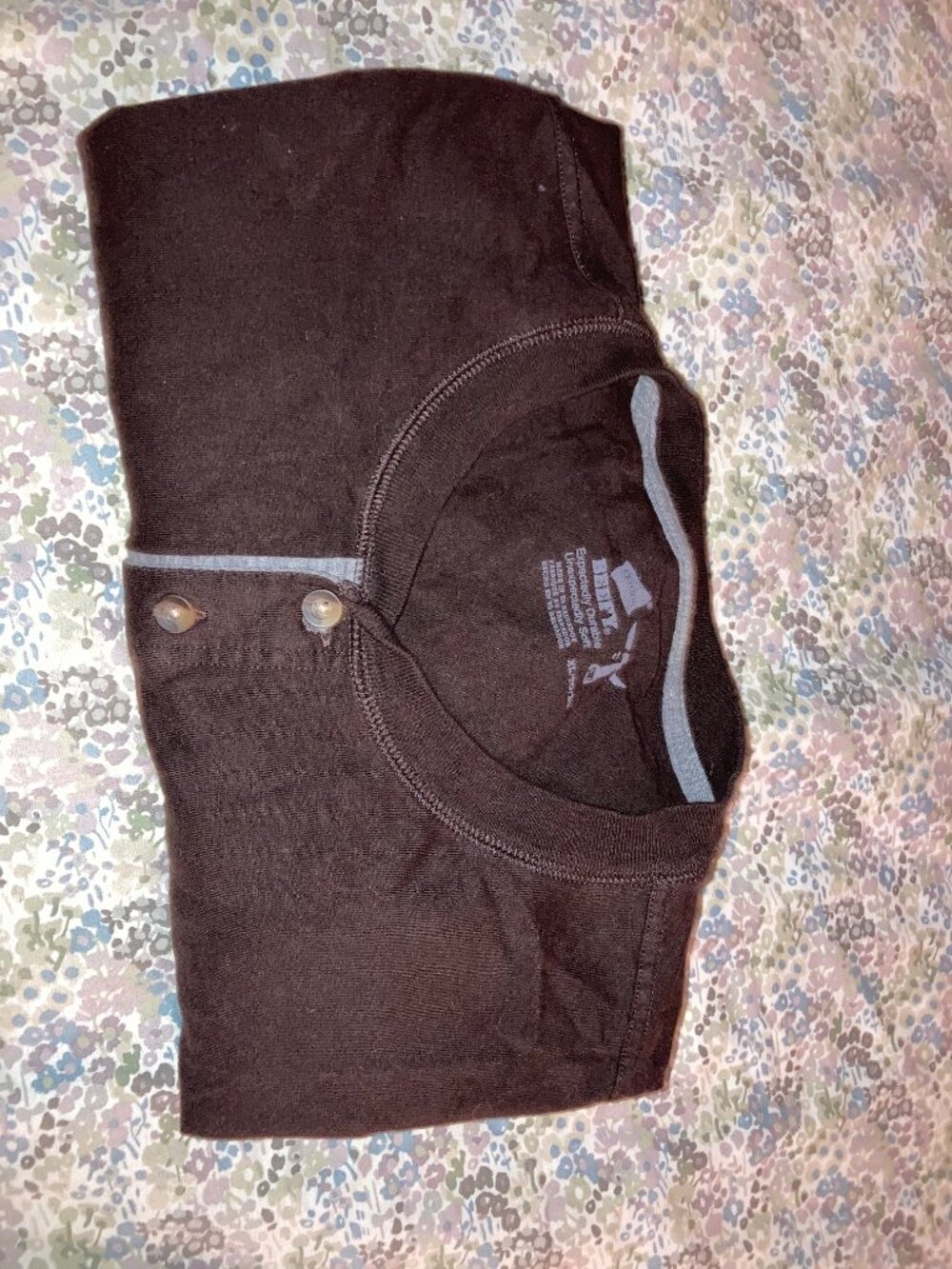 Hanes Beefy Henley Long-Sleeve T-Shirt Brown XL Winter Grandpa